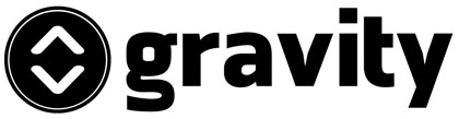 gravity-logo-1024 Logo of gravity, featuring a black circular emblem with a white chevron symbol above the stylized lowercase word "gravity" in black.